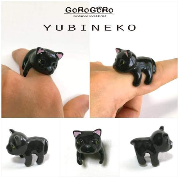 指猫リング・ストラップ　YUBINEKO(黒猫) 2枚目の画像