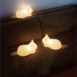 和紙猫のランプ/ライト/ハンドメイド/ネコ雑貨(受注製作)伏せ 2枚目の画像