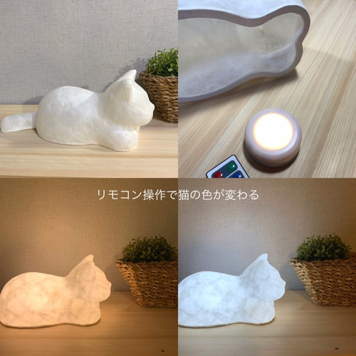 ステンドグラス・3本足木枠の6面猫ランプ 680 スタンドライト
