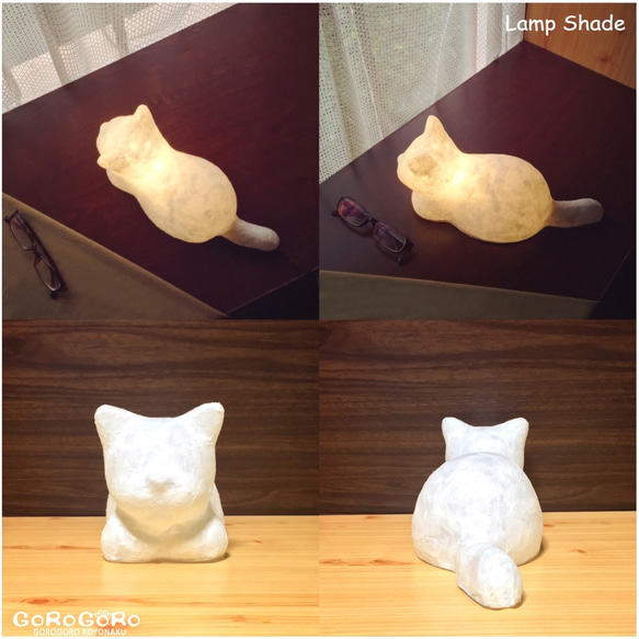 和紙猫のランプ/ライト/ハンドメイド/ネコ雑貨(受注製作)伏せ 3枚目の画像