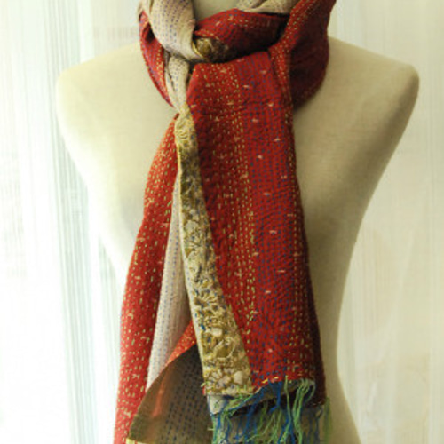 全面刺し子】バングラデシュの伝統刺繍 シルク ノクシカタ ストール