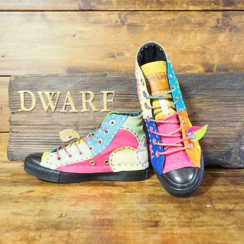 受注制作】 ｶﾗﾌﾙ ﾁｸﾁｸ靴 HI 黒ソール Aﾀｲﾌﾟ スニーカー DWARF