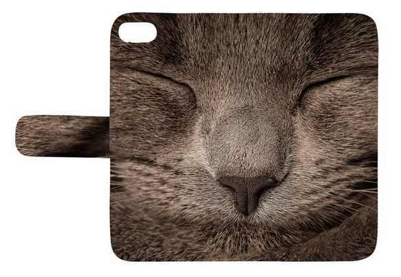 送料無料♪ 猫 CAT ニャンコ 黒猫 唇 スマホケース 手帳型 手帳ケース ブックタイプ iphoneのみ対応 2枚目の画像