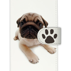 送料無料♪ 犬 DOG 魚眼 パグ ドッグ 鼻 ブサカワ 子犬 手帳型 手帳ケース ブックタイプ iphoneのみ対応 1枚目の画像