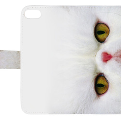 送料無料♪ 猫 CAT ニャンコ 白猫 レザー スマホケース 手帳型 手帳ケース ブックタイプ iphoneのみ対応 2枚目の画像