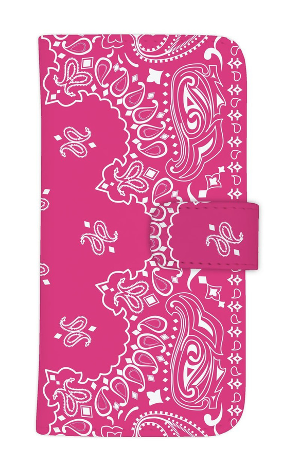 送料無料♪ ペイズリー ピンク pink  レザー スマホケース 手帳型 手帳ケース ブックタイプ iphoneのみ対応 1枚目の画像