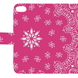 送料無料♪ ペイズリー ピンク pink  レザー スマホケース 手帳型 手帳ケース ブックタイプ iphoneのみ対応 2枚目の画像