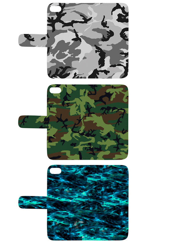 送料無料♪ 全機種対応♪ 手帳型 レザーケース ARMY アーミー CAMO カモ camouflage カモフラ 迷彩 2枚目の画像