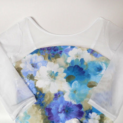 メッシュ袖付きレオタード/７分袖　ブルー花柄×ホワイト　 M~Lサイズ 2枚目の画像