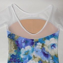 メッシュ袖付きレオタード/７分袖　ブルー花柄×ホワイト　 M~Lサイズ 3枚目の画像