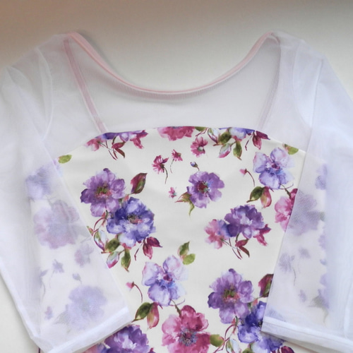 お客様オーダー分 パープル花柄・7分袖レオタード その他ファッション  