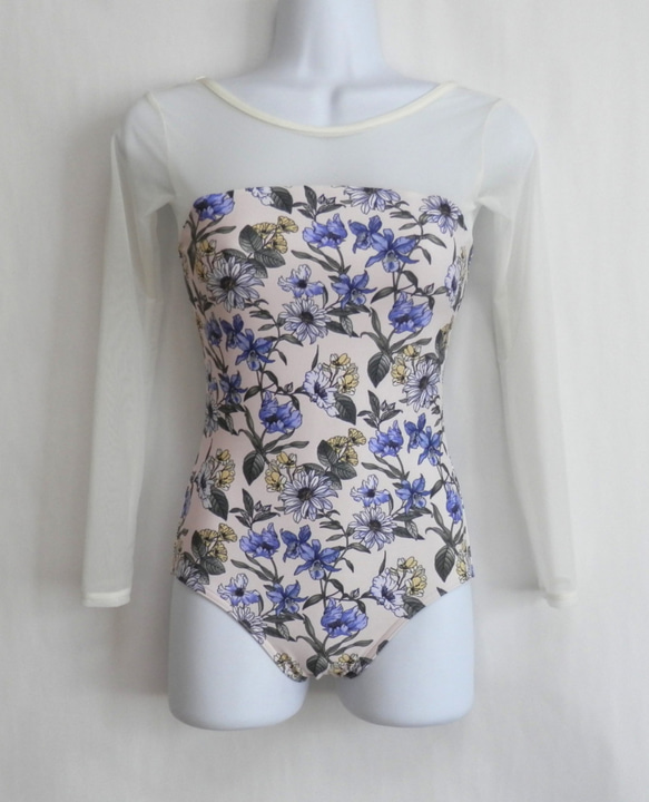 お客様オーダー分 メッシュ袖付きレオタード/長袖 オフホワイト  