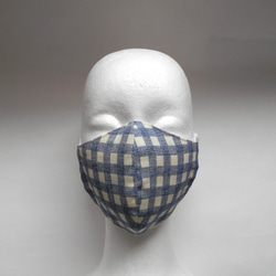 ダブルガーゼの立体マスク  ギンガムチェック　(大きめジュニア〜大人小顔用） 2枚目の画像