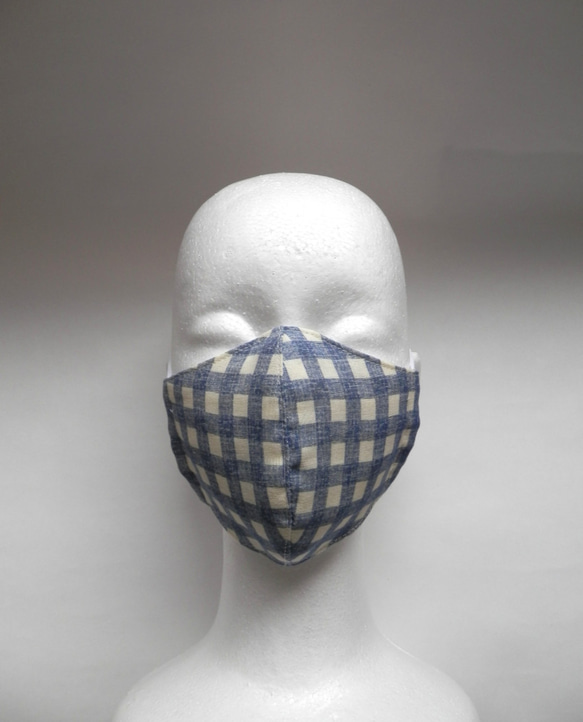 ダブルガーゼの立体マスク  ギンガムチェック　(大きめジュニア〜大人小顔用） 2枚目の画像
