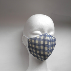 ダブルガーゼの立体マスク  ギンガムチェック　(大きめジュニア〜大人小顔用） 3枚目の画像