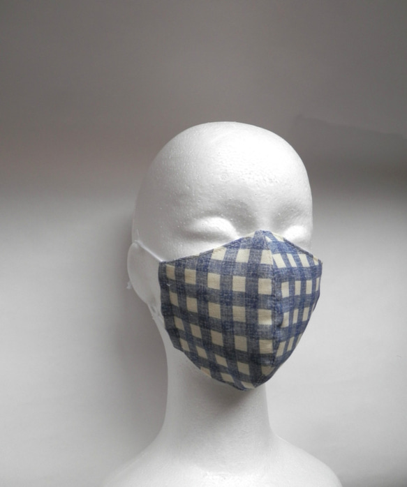 ダブルガーゼの立体マスク  ギンガムチェック　(大きめジュニア〜大人小顔用） 3枚目の画像