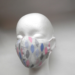 ダブルガーゼの立体マスク  リーフ柄　(大きめジュニア〜大人小顔用）２枚組 3枚目の画像