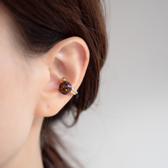 double ear cuffs -日本製ヴィンテージガラスのイヤーカフとリングカフのセット‐ 3枚目の画像