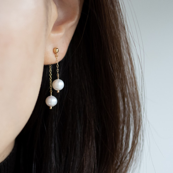 Let it snow!　-pearls&14kgf chain- 2way pierces 第1張的照片