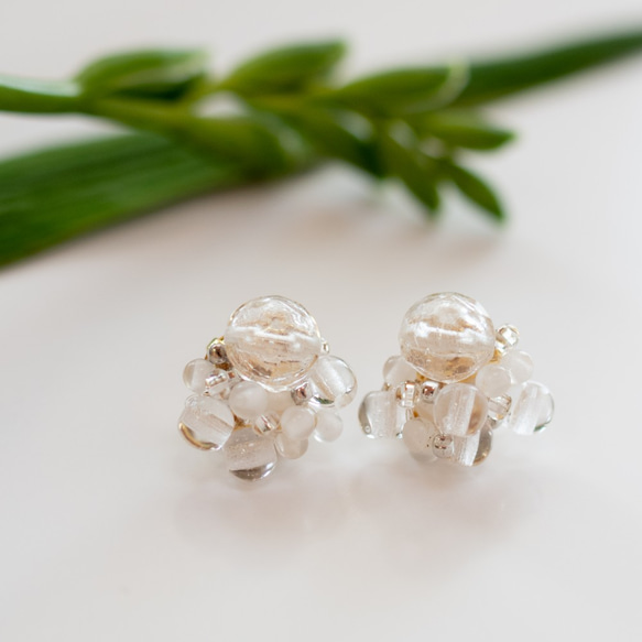 clear bijou [Vintage glass and beaded earrings] 14kgf 穿孔耳環 第7張的照片