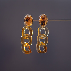 clear tortoiseshell chains クリアべっ甲の2way耳飾り　14kgfピアス・イヤリング 2枚目の画像