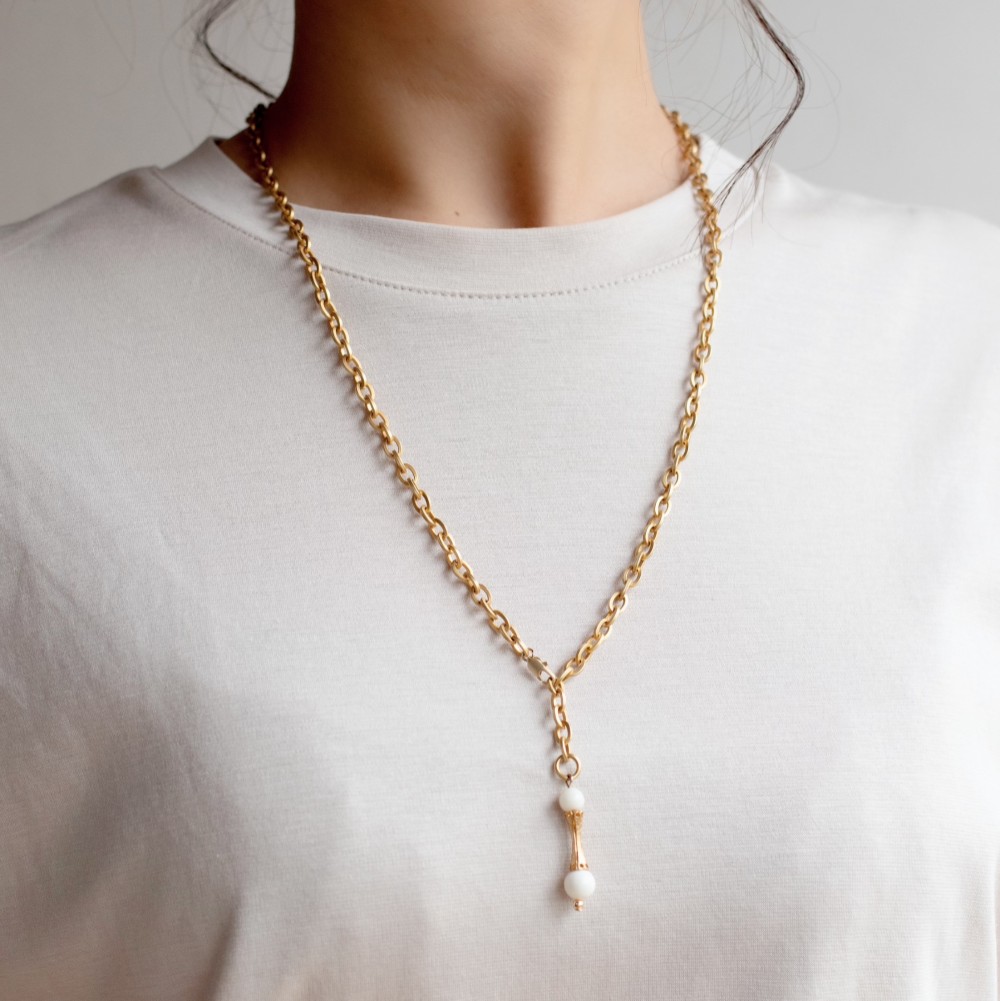 coral & chain k24純金 珊瑚とヴィンテージパーツネックレス