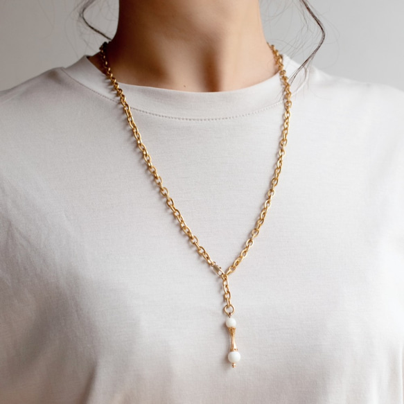 coral & chain k24純金 珊瑚とヴィンテージパーツネックレス