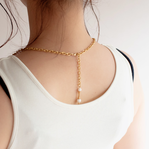 coral & chain k24純金 珊瑚とヴィンテージパーツネックレス