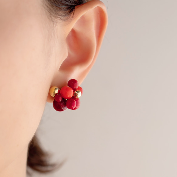紅色莓果 - 復古串珠耳環 14kgf 耳環 第3張的照片