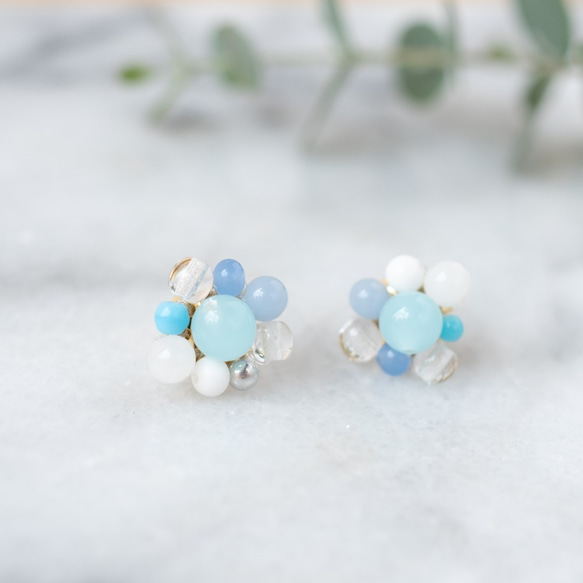 rhythm 【aqua】　14kgf 2way pierces or earrings 第5張的照片