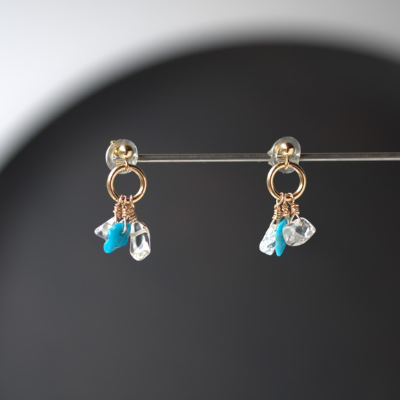 Sleeping Beauty Turquoise & quartz 14kgf pierces or earrings 第1張的照片