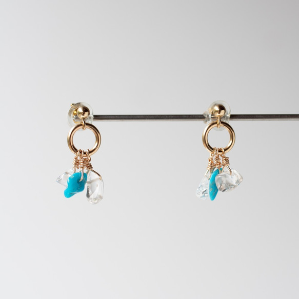 Sleeping Beauty Turquoise & quartz 14kgf pierces or earrings 第2張的照片