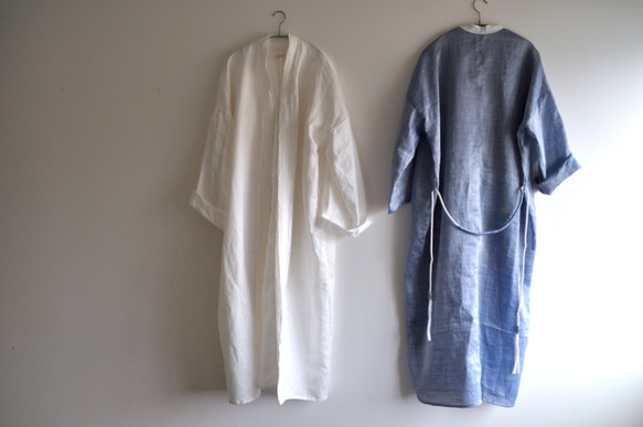 ナツの服　　Ciel リネンガウン　ブルー  （受注製作 4月中旬〜5月上旬お届け） 8枚目の画像