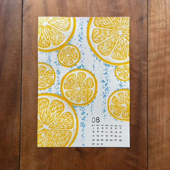 【シルクスクリーン】季節を感じるポスターカレンダー（8月分 "レモンスカッシュ"）【手刷り】 1枚目の画像