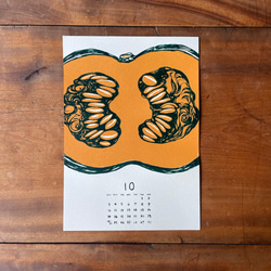 【シルクスクリーン】季節を感じるポスターカレンダー（10月分 "かぼちゃ"）【手刷り】 1枚目の画像