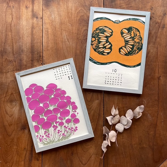 【シルクスクリーン】季節を感じるポスターカレンダー（11月分 "しめじ"）【手刷り】 2枚目の画像