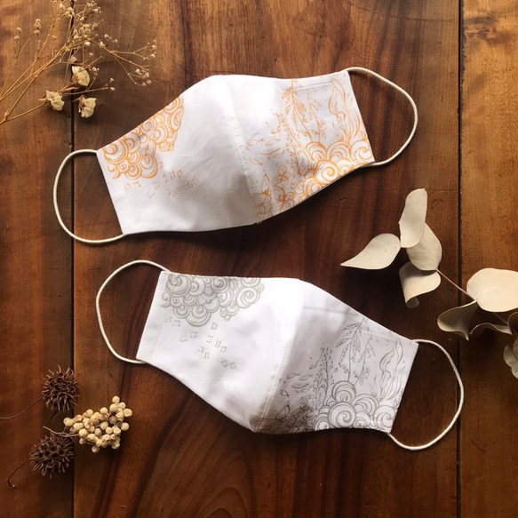 ミツトリヒトギの『手ぬぐいマスク』◆生地３重・立体◆オトナ用コドモ用あります 1枚目の画像