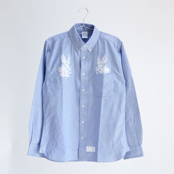 ミモザ刺繍 オックスフォード ボタンダウンシャツ （ブルー・白刺繍） 3枚目の画像