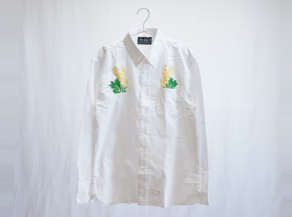 ミモザ刺繍 オックスフォード ボタンダウンシャツ （ホワイト・カラー