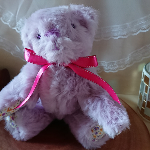 ラビットボアの テディベア【天然石アメジスト】ハンドメイド