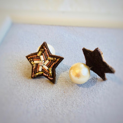 手刺繍'' ピアス 星の想い'' #Brown 3枚目の画像