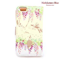 ＊ 藤の花とインコの手帳型スマホケース ＊ iPhoneSE/5/5s/5c/対応【完売】6/6s 2枚目の画像