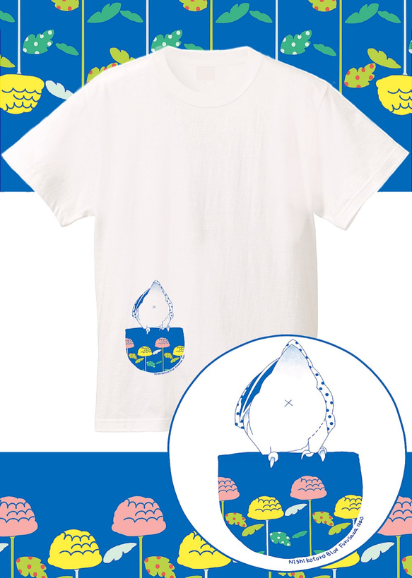 9/1(金) 20時～限定枚数販売!＊ 大菊とインコ達のレディースＴシャツ(ブルー) Ｍサイズ1点のみ＊ 2枚目の画像