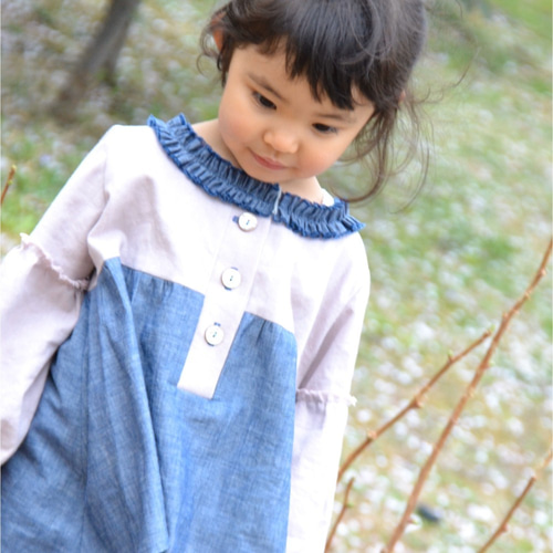 子ども用】ピエロの長袖ブラウス・ワンピース -sakura／ichou- 子供服