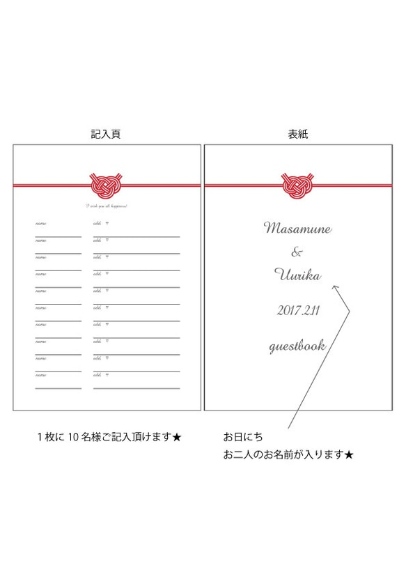 名入れ♡のし　ウエディング芳名帳♡80名様  同デザインウエディングボードも出品してます♡ 1枚目の画像