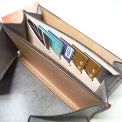 受注生産 昔の金庫の色 使い易さ抜群！ギャルソン型 長財布　ダークグリーン×ナチュラル　縦型カード収納 18枚目の画像