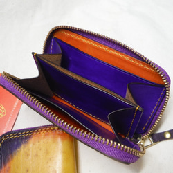 ラウンドファスナー ミニ財布　スペシャルカラー染色　馬革×牛革タンニンレザー 3枚目の画像