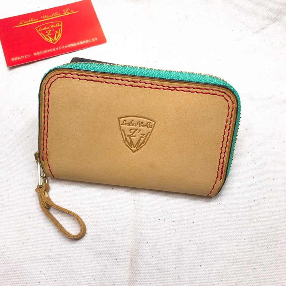 B品特価　ラウンドファスナー　ミニ財布　イエロー　タンニンオイルレザー