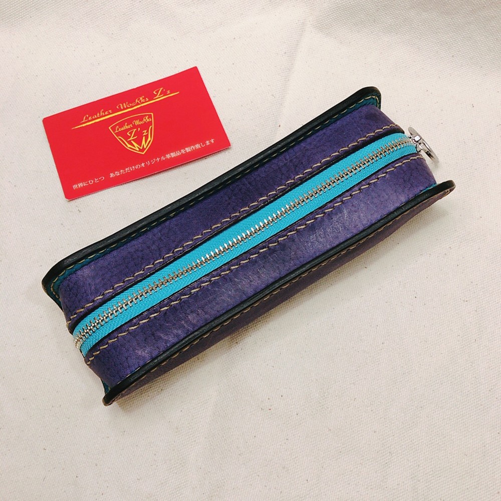 ペンケース　L　パープル×ターコイズ　手縫い 9,979円