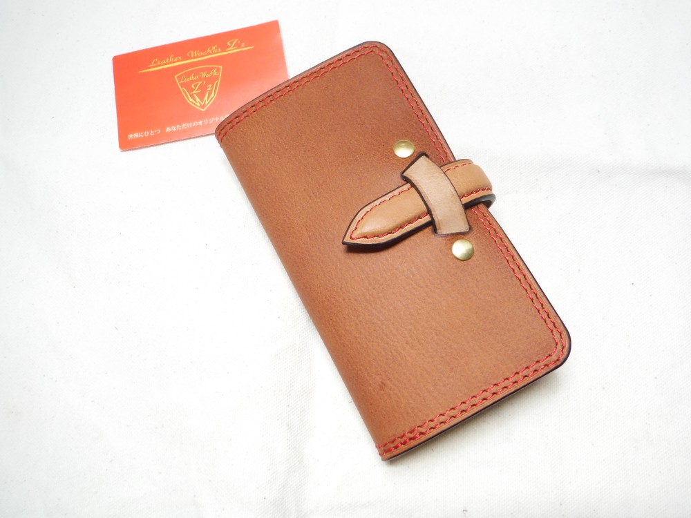 iPhone　XSmax　スマートフォン　手帳型ケース　オレンジ×ナチュラル　（各機種受注製作可）